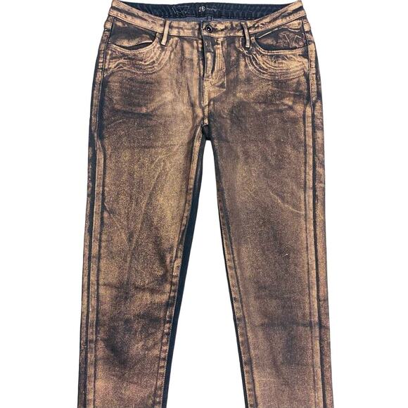 LEVI'S Foil Coated Low Rise Shimmer Leggings Jeggings Sz 26 Copper - Picture 2 of 5